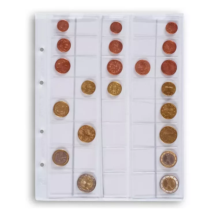 Hojas para monedas OPTIMA Leuchtturm, para series de euros hasta 26 mm Ø, transparentes 5 und.