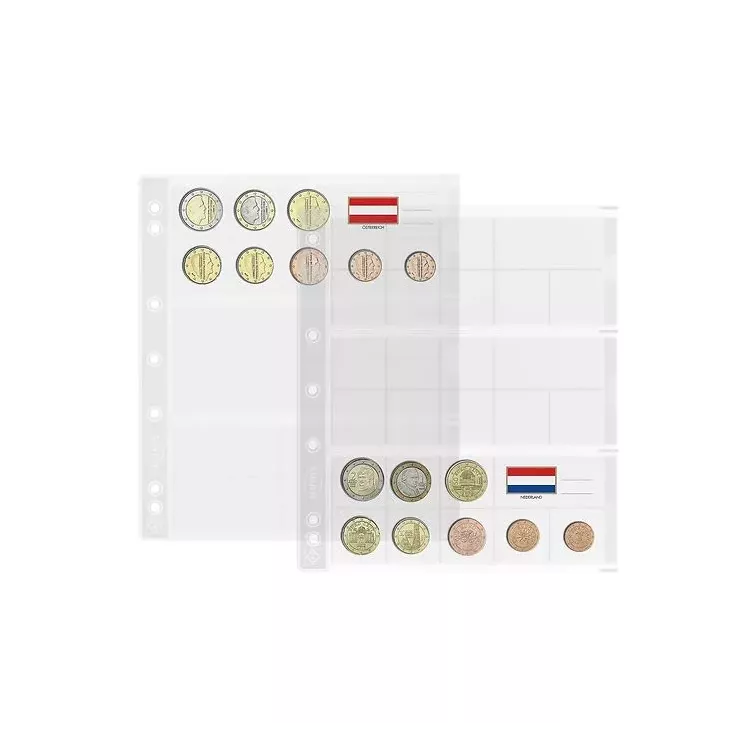 Hojas de monedas NUMIS Leuchtturm, para 3 series completas de monedas de euro, paquete de 5