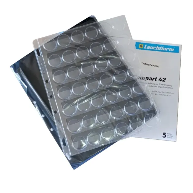Hojas almacenaje COMPART Leuchtturm, para 42 tapones de botellas de champán, color tranparentes