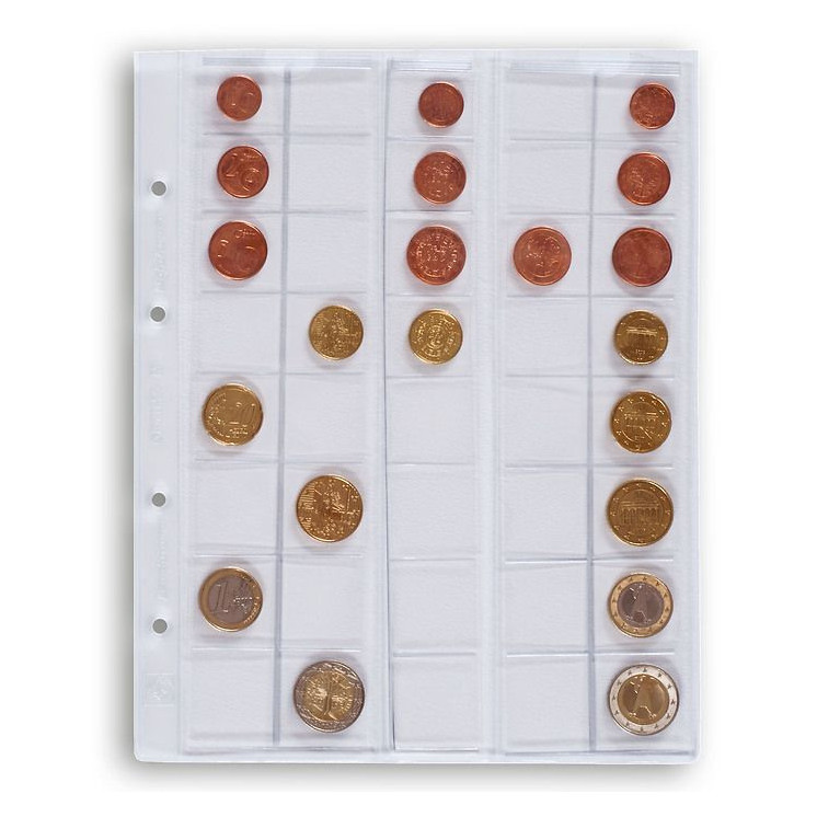 Hojas para monedas OPTIMA Leuchtturm, para series de euros hasta 26 mm Ø, transparentes 5 und.