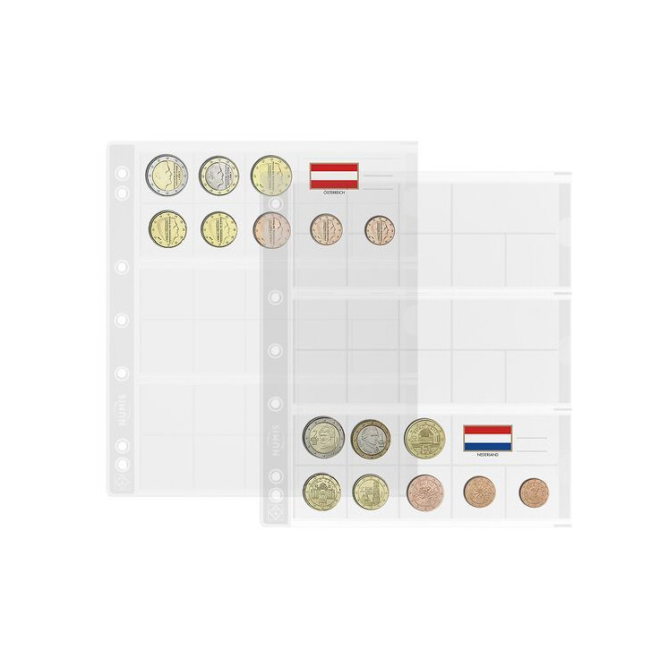 Hojas de monedas NUMIS Leuchtturm, para 3 series completas de monedas de euro, paquete de 5